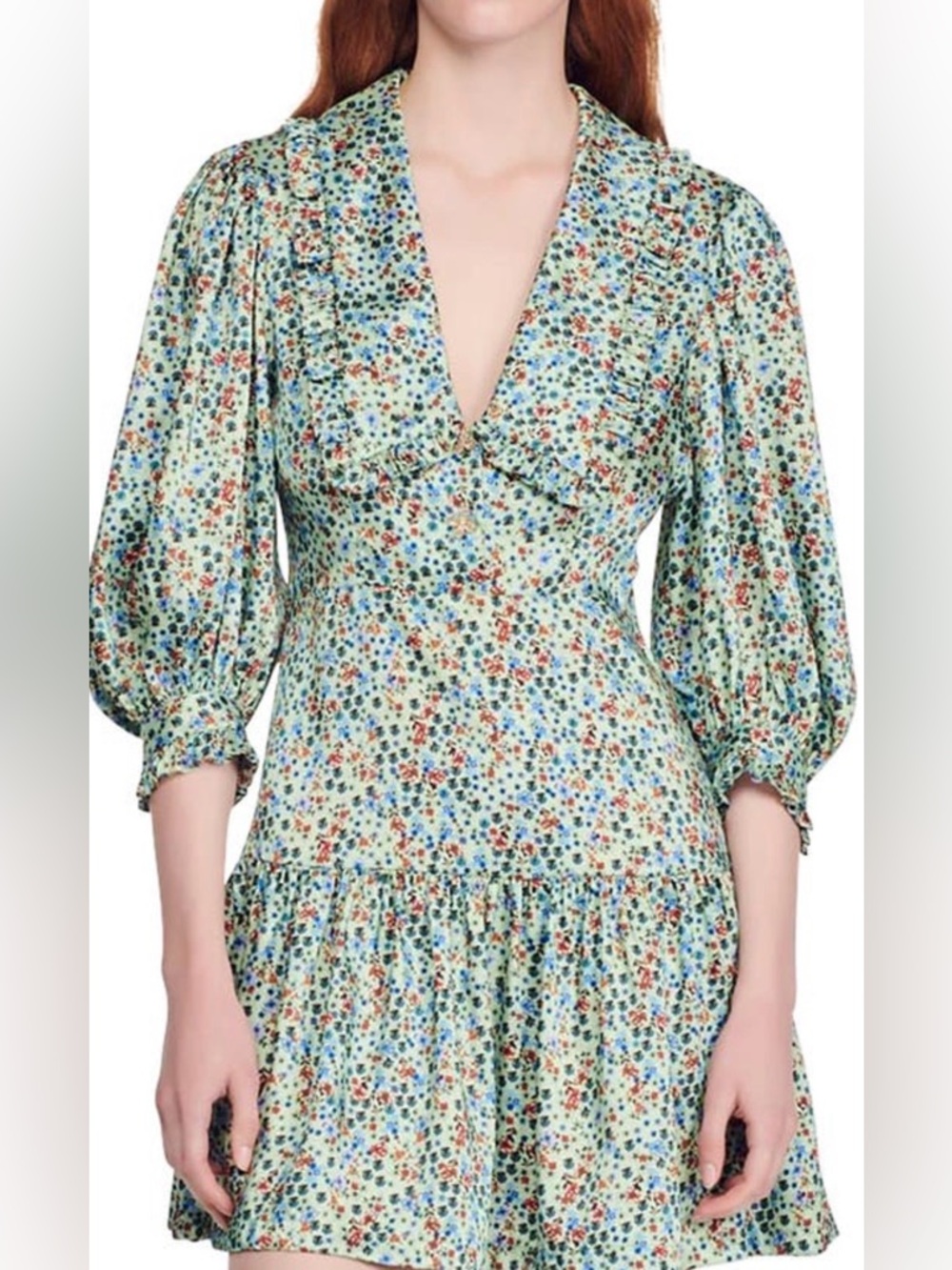 NWT Sandro Mint Green Floral Mini Dress